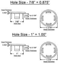 Load image into Gallery viewer, 8 Pack Plastic Vented Hole Plugs, Available in Black or Natural (Off White) sizes 7/8&quot; and 1&quot;