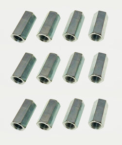 12 Pack 3/8-24 X 1-1/8" Long Fine Thread Hex Coupling Nut with Zinc Plate